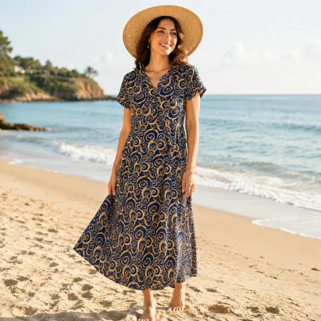 N008 Printed 3-Button Shirt سرمه ای طلایی