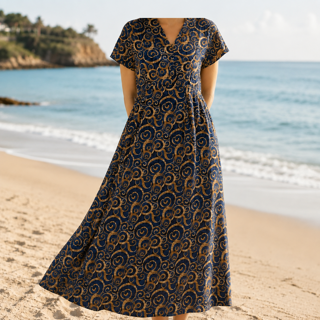 N008 Printed 3-Button Shirt سرمه ای طلایی
